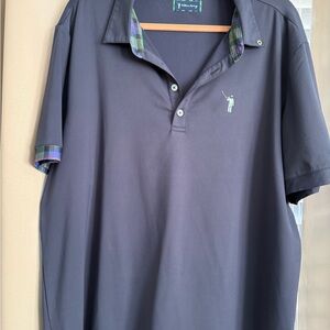 William Murray Golf Navy Polo with Mint Logo and Plaid Trim